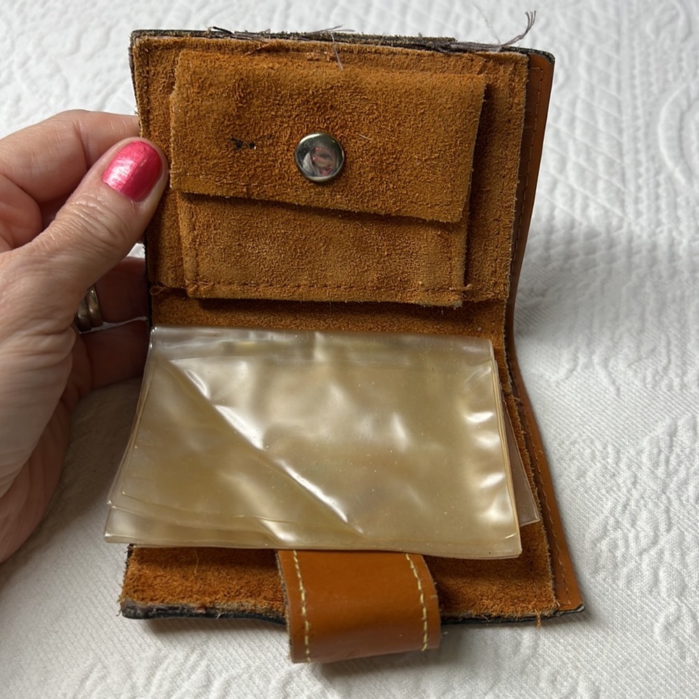 ⭐️🌸Vintage leather bifold wallet plastic picture slots coin purse boho retro - Picture 5 of 12